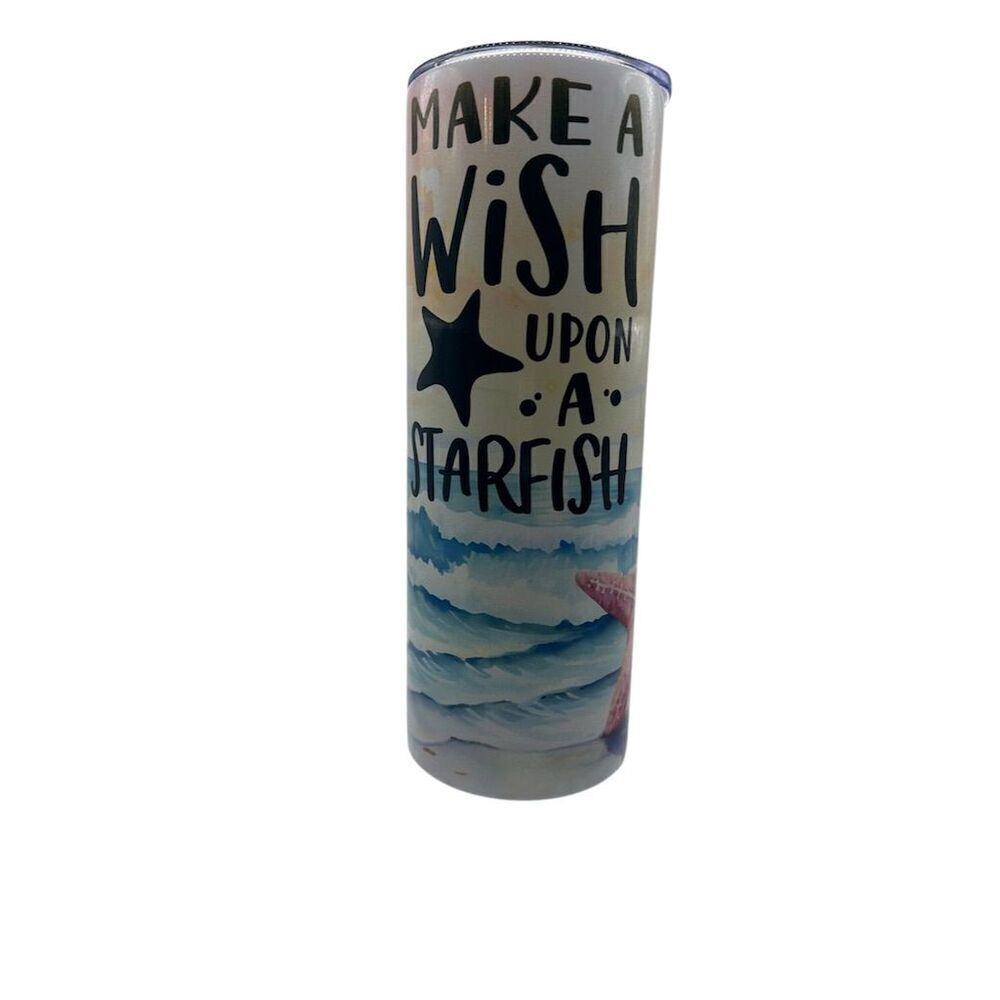 20 oz Insulated Tumbler Starfish Ocean Theme with Lid Multicolor
